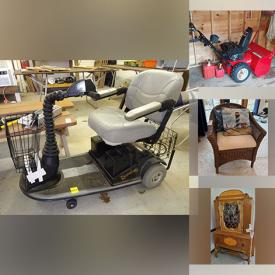 MaxSold Auction: This online auction features furniture such as dressers, bed frames, bookcases, butler chair, Lane chest, accent tables, picnic tables, shelving units, Sealy sofa set, vintage rocking chair, outdoor chairs, workbench, picnic table, bench, outdoor furniture and others, fire pit, garden decor, yard tools, Snapper snow thrower, boat anchor, grill, lamps, Rascal electric scooter, home health aids, Acorn stairlift, power tools, hand tools, hardware, picnic supplies, linens, wall art, kitchenware, small kitchen appliances, electronics, office supplies, Kyocera copy machine printer, file organizers, books, Dyson vacuum and other home appliances, luggage, figurines, sterling silver, cut glass, seasonal decor, pet supplies, vinyl records, toys, fans and much more!