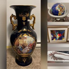 MaxSold Auction: This online auction features teacup/saucer sets, rock collection, Limoges vase, framed paintings, chandelier, world globes, vinyl records, Sherman necklace, gold/gemstone jewelry, pet products, and more!