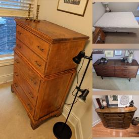 MaxSold Auction: This online auction features with various items such as Chairs, Plant Stand, Mirrors, Rocking Chair, Teak Credenza, Kitchen Table, Storage unit, Wooden Wardrobe, Vintage lamp with metal, wood Dresser, Buffet with drawers, Bookcase, Fan, Cookbooks, Chest of drawers and bed and much more.