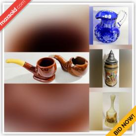 MaxSold Auction: This online auction features vintage pottery pipe, vintage cobalt glasses, fishing gear, air purifiers, vintage stein, DVDs, video games, vintage postcards, Disney mouse ears, cookie jar, small kitchen appliances, vintage Fenton bells, toys, vintage salt & pepper shakers, marbles, jewelry, watches, perfumes, NIB swimming pool and much more!