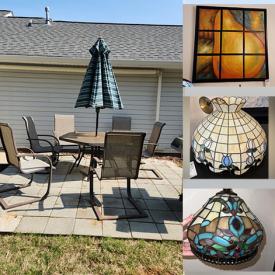 MaxSold Auction: This online auction features patio furniture, BBQ grill, small kitchen appliances, swivel stools, J&G Meakin Ironstone dish set, stained glass pendant light, BarcaLounger recliner, wall art, computer desk, wheelchair, brass bed, Tiffany floor lamp and much more!