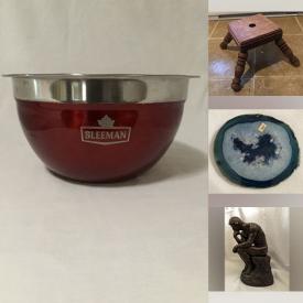 MaxSold Auction: This online auction features with various items such as Metal mixing bowl, The Thinker, glass vase, glass swan, wooden stand, garbage can, Photo album, hurricane lamp, clown doll, napkin holder, musical instruments, toothpaste holder, towel bars, drawer knobs, drawer pulls, wall shelf, Tri-fold mirror, vanity mirror, flood lights and much more.