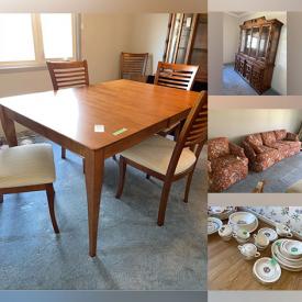 MaxSold Auction: This online auction features furniture such as side tables, chairs, computer desk, coffee table, cabinet record player, bookcases, wood bed frame, Windsor chair, sofa, Deilcroft buffet, Bermax dining table and others, Corelle, Tudor Rose, Royal Doulton and other china, serving ware, crystalware, kitchenware, small kitchen appliances, wall art, jewelry, clothing, rugs, linens, faux flowers, seasonal decor, electronics, vacuum, barware, bar fridge, office supplies, golf items, tools, Blue Jays memorabilia, gardening accessories, yard tools, hand tools, hardware, patio umbrellas, screen room pop up, Polaroid camera and much more!