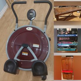 MaxSold Auction: This online auction features an AB Circle pro, vintage encyclopedia, signed Dornbusch lamps, Sirius radio, Takagi tankless heater, mirror, light fixtures, accent boxes, vintage kitchen hutch, coffee table, paranormal books and much more!