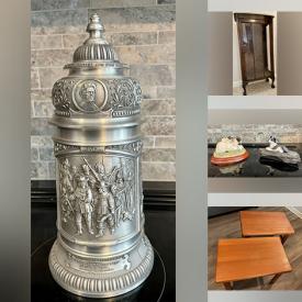 MaxSold Auction: This online auction features art pottery, crystal decanters, pewter steins, Hummels, curio cabinet, NIB Delta faucet, carpets, Lladro figurine, blackout curtains, secretary's desk, TV, toys, outerwear, wetsuit, stereo components, costume jewelry and much more!