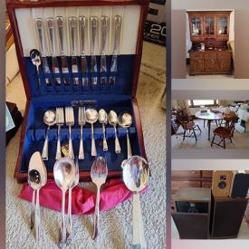 MaxSold Auction: This online auction features Lenox, Herend, fine china, antique sterling silver, furniture such as vintage dining table with chairs, shelving units, drum table, sleeper sofa, Ethan Allen dresser and armchairs, dishware, books, LP albums, golf clubs, 40” Sharp TV and much more!