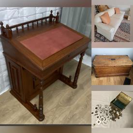 MaxSold Auction: This online auction features fine china, Wedgwood, Limoges, furniture such as mahogany dining table, antique desk, armchairs, Miles Talbot couch, mahogany dresser and antique card table, area rugs and much more!
