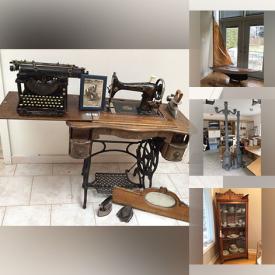 MaxSold Auction: This online auction features a curio cabinet, sideboard, wood cabinet, wagon wheel table, side tables, secretary, sideboard, Knetchel cabinet, sewing machine in cabinet, typewriter, cathedral mirror, vintage radio, model sailboat, lamp posts and much more!