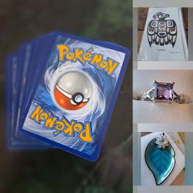 MaxSold Auction: This online auction features Pokemon cards, collectible plates, scuba equipment, art glass, vintage watches, ping pong table, costume jewelry, loose gemstones, vintage brooches, fashion jewelry, Paul Ygartua lithographs, John Nelson prints and much more!