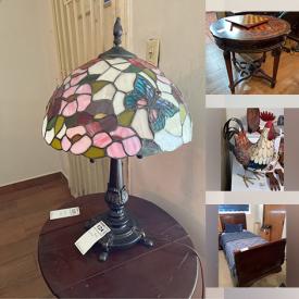 MaxSold Auction: This online auction includes signed artwork, 50” Samsung TV, furniture such as console table, loveseat, wood dressers, accent chairs, secretary desk, vintage game table, dining table and chairs, lamps, home decor, luggage, and much more!