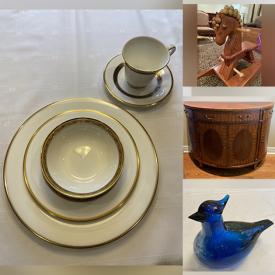 MaxSold Auction: This online auction features art glass, collector plate, pewter cups, Ethan Allen dining room furniture, rocking horse, Italla candlestick holders, beer steins, Indigenous art, Royal Doulton dishware, teak cabinet, bookshelves, TV and much more!