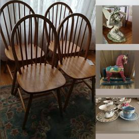 MaxSold Auction: This online auction features framed original art, collector dolls with COA, fine china, office supplies, LG refrigerator, GE stove, furniture such as IKEA dining chairs, glider rocker, maple dining table, sofa, end tables and dressers, stemware, lamps, costume jewelry, power tools and much more!