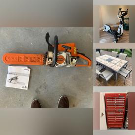 MaxSold Auction: This online auction features furniture such as a patio table, shelving units, dressers, cabinets, bedframe, china cabinet, dining room table, tool chests and others, power tools such as a Milwaukee compound miter saw, bench grinder, drill press, Mastercraft tools, Dewalt tools and others, hand tools, hardware, levels, clamps, garden tools, landscape fabric, oil drain pans, Briggs Stratton snowblower, John Deere lawn tractor and much more!