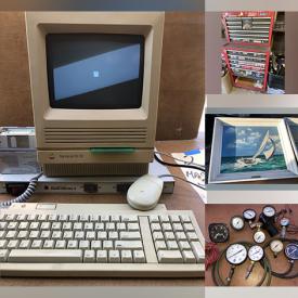 MaxSold Auction: This online auction features vintage Apple computers, military clothing, fishing gear, Craftsman tool cabinets, 36” Element TV, original oil paintings, furniture such as MCM dining table, workshop tables, and wooden dresser, hand tools, yard tools, DVDs, books, electrical and plumbing supplies and much more!