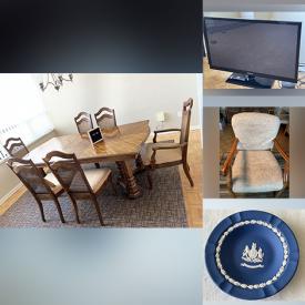 MaxSold Auction: This online auction features 43” Samsung TV, Danby freezer, furniture such as vintage dressers, console table, couch, dining table with chairs and cabinets, lamps, glassware, home decor, CDs, DVDs, Royal Doulton, dishware and much more!