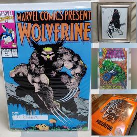 MaxSold Auction: This online auction features comic books such as Alpha Flight, X-Force, Avengers, X-Men, Batman, Robin, Avengers, Captain America, Spider-man, and mirror, framed wall art, collector plates and much more!