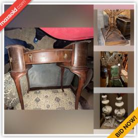 MaxSold Auction: This online auction features antique armchairs, antique partners\' desk & chair, Candleabras, wall sconces and much more!