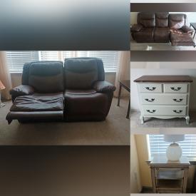 MaxSold Auction: This online auction features a Wall clock, Entertainment center, Dresser, Antique chair, Mattress, Dinner set, Comforters, Vases, Candles & Candleholders, Speaker, Wine glass, Wall art, Leather boot, Love seat, Gown, Storage stool, Office chairs and much more!