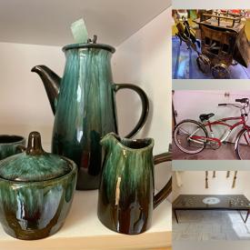 MaxSold Auction: This online auction features fine china, collectible decanters, collector plates, vintage music boxes, framed artwork, furniture such as wooden tables, office chairs, and shelving units, lamps, pottery, books, office supplies, home decor, Schwinn bicycles and much more!