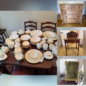 MaxSold Auction: This online auction features Acorn stairlift, original paintings, 14kt and sterling silver  jewelry, Wedgwood, Coalport, Aynsley, furniture such as desk with vanity, dining table with chairs, lounge chair, wooden dressers, armchairs and ornate sideboard, crystalware and much more!