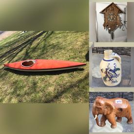 MaxSold Auction: This online auction features kayak, coins, banknotes, stoneware jug, patio furniture, antique washstand, antique trunk, glass insulators, vinyl records, vintage cuckoo clock, vintage bottles, salt & pepper shakers, Wade nursery rhyme and much more!