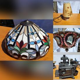 MaxSold Auction: This online auction features antique dresser & washstand, milk glass hanging lamp, planters, bike, concrete birdbaths, wicker furniture, fishing tackle, wire garden settee, oil lamps, studio pottery, slag lampshade, cast iron miniatures, vintage tools, area rug, antique Hoosier cabinet, and much more!