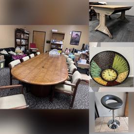 MaxSold Auction: This online auction features a conference table, desk, filing cabinets, wall clock, modular carpet squares, wood chairs, lamps, clear podiums, children’s desks and much more!