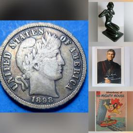 MaxSold Auction: This online auction features coins, carvings, fashion jewelry, art glass, carved face mask, stereoptic cards, German pipe bowl, Art Nouveau sculptures, puzzles, vintage magazines, vintage autographed photos, comics and much more!