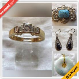 MaxSold Auction: This online auction features jewelry such as vintage ladies diamond ring, antique 14k YG pin, vintage brooches, sterling silver chains, rings and earrings, amber pendants, amethysts and much more!