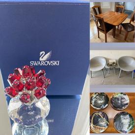 MaxSold Auction: This online auction features Swarovski crystal, Royal Doulton, fine china, 46” Toshiba TV, furniture such as drop leaf wood table with chairs, wingback chairs, curio cabinet, and antique chair, barware, lamps, small appliances and much more!