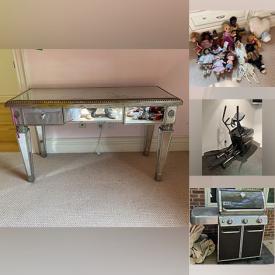 MaxSold Auction: This online auction features furniture such as chairs, bookcases, wardrobe, dresser, mirrored desk, table and others, Weber BBQ grill, lamps, clothing, costumes, toys, games, puzzles, pillows, electronics, Sony Playstation 3, video games, jewelry, fabric, tiles, books, linens, silverplate, kitchenware, small kitchen appliances, Aynsley, Royal Albert, Hammersley and other china, crystalware, clothing, garden decor, elliptical and much more!