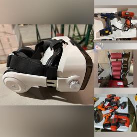 MaxSold Auction: This online auction features power & hand tools, VR glasses, wet suits,  cameras, stereo components, skateboards, motor cross equipment, painting supplies, snow thrower, TV, light fixtures, sewing machine, exercise equipment, yard tools, fishing gear, bongos and much more!