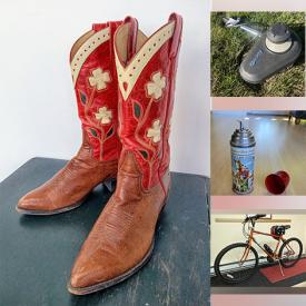 MaxSold Auction: This online charity auction includes antique treadle sewing machine, signed artwork, NIB Waterford crystal, antique rocker, design books, Hummel plates, vintage cowboy boots, Huffy bicycle, wooden sculptures, fishing gear and more!