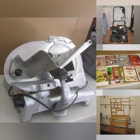 MaxSold Auction: This online auction features antique hand tools, brass barn scale, framed pictures, automotive tools, folding table, woodworking and other books, comic books, antique postcards and other vintage ephemera, art supplies, fabric, tin toys, knitting items, vintage Life magazines, electric snowblower, Regal guitar, vintage dollhouse furniture, motorcycle magazines, Canadian coins, silverplate, seasonal decor, cocktail swizzle sticks, antique lawn bowling balls, manual pushmower, Berkel deli slicer, cast iron bench, shelving units,ceramic tile saw, headboard and much more!