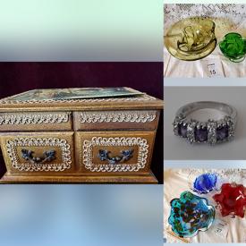 MaxSold Auction: This online auction features vintage ashtrays, crystal decanter, costume jewelry, art glass, Moorcroft vase, music boxes, area rug, vintage Sadler teapot, teacup/saucer sets, Russian lacquer boxes, studio pottery, printer, power & hand tools and much more!