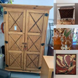 MaxSold Auction: This online auction features framed art, crystalware, home decor, furniture such as bamboo cabinet, rocking chairs, glass top table, vintage desk, parson chairs and sideboard, shelving, lamps, electric grill and much more!