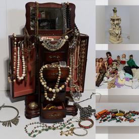 MaxSold Auction: This online auction features costume jewelry, vintage toys, vintage books, kitchenware, new beauty products, framed wall art, vintage lighting, fabric, CDs, DVDs, vintage wood cabinet and much more!