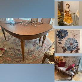 MaxSold Auction: This online auction features Wedgwood, Royal Doulton, framed artwork, 32” Haier TV, furniture such as stereo cabinet record player, patio swing, Thomasville dining table and chairs, media cabinet, king bed, and secretary desk, records, area rugs, crystal stemware, small kitchen appliances and much more!