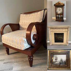 MaxSold Auction: This online auction features furniture such as a wicker armoire, record player cabinet, tables, TV stand, fireplace, couch, tea cart, armchairs and others, clocks, mirror, chandelier, dinnerware, vases, decor, wall art, clock and more!