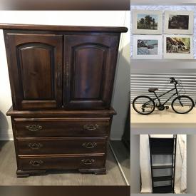 MaxSold Auction: This online auction features furniture such as bookshelves, dresser, side table, recliner chair, entrance table, wooden stool and others, plants, Picasso picture, hockey jerseys, bicycles, scooter, accessories, fish water jug, glassware, brass hardware, prints and much more!