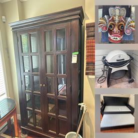 MaxSold Auction: This online auction features furniture such as side tables, bedframes, bookshelves, armoire and others, wooden mask, decor, kitchenware, books, rugs, lamps, clocks, gardening supplies, wall art, BBQ grill and much more!