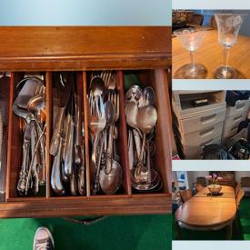 MaxSold Auction: This online auction features with various items such as Antique table, Table, Full Bedroom set, TV credenza, Living Rm Couch, black studio couch, King Size Head Board, Hope Chest, table and chairs, storage drawers, Crystal wear, designer bags, ladies hats, Silver trays and much more.