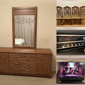 MaxSold Auction: This online auction features 48” Samsung TV, Blu-ray discs, furniture such as dining table and chairs, leather sofa, buffet with hutch, and TV stands, stereo receiver, LP albums, stationery, and much more!