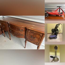 MaxSold Auction: This online auction features secretaries desk, antique furniture, toys, sewing machine, DVDs, diecast collector cars, pet products, video game systems, decorative room screen, decorative plates, massage table, cedar chest, portable AC unit, pressure washer, bike, TV, small kitchen appliances, yard tools, vinyl records, camera, serger and much more!