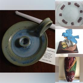 MaxSold Auction: This online auction features decanters, crystal bell, art pottery, art glass, collector plates, porcelain bird collectibles, Royal Albert china, new toys, new kitchen tools, new water accessories, new cat furniture, yard tools, children’s books, wooden mask, Royal Doulton figurines, and much more!!