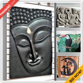 MaxSold Auction: This online auction features ceramic carafe, metal wall art, cushions, wooden ducks, concrete garden art, cabin art, art pottery, flamingo collectibles, scrap metal art, Allen Designs clocks, Thai chofa sculptures, wooden African masks, Buddha collectibles and much more!