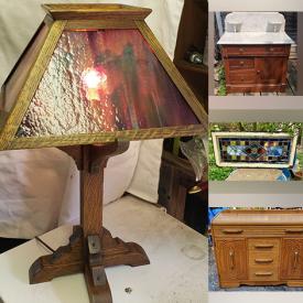 MaxSold Auction: This online auction features fishing tackle, antique tin panels, stained glass, furniture such as antique jam cupboard, oak buffet, maple armoire, and peacock chair, cookware, lamps and much more!