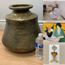 MaxSold Auction: This online auction features a vintage 1980s brass mushroom lamp, MCM oil painting and other wall art, sculptures, vintage hanging acrylic bubble chair, MCM Moroccan brass pot, MCM barware, quartz, Wedgwood, vintage Troyan tea set, vintage Korean Mother of Pearl jewelry box, onyx bookends, MCM string art, blown glass and more!