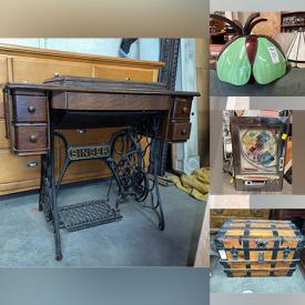 MaxSold Auction: This online auction features wicker furniture, area rug, bar stools, chairs, sports equipment, trombones, costume jewelry, vintage dictaphone, ladder, room screens, hand tools, antique door handles, fishing gear, pinball machine, vintage parlour stove, secretary desks, upright piano, steamer trunks, lingerie cabinet and much more!