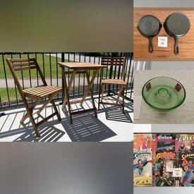 MaxSold Auction: This online auction features patio furniture, vintage stoneware jug, cast iron pans, costume jewelry, watches, art glass, train set, comics, vintage Pyrex, stamps, coins, tokens, hand tools, vintage toys, metal detector, fishing gear and much more!